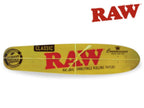 RAW Skateboard deck with RAW branding, top view