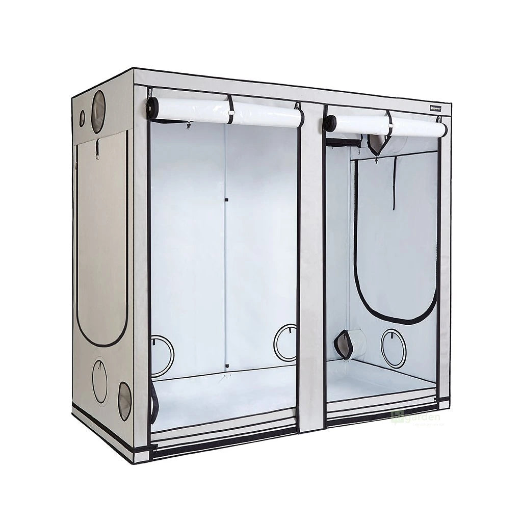 Homebox Ambient R240 grow tent front view with closed blackout zippers