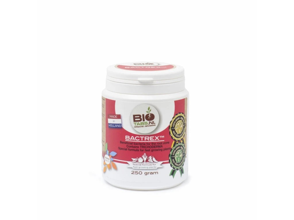 BioTabs Bactrex pack label detail listing Bacillus spp and actinomycetes