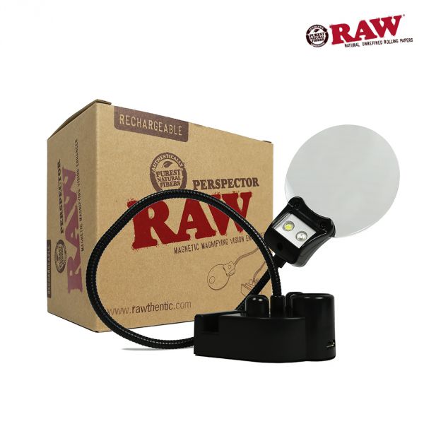 RAW Perspector clipped magnetically onto a RAW metal rolling tray