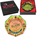 RAW Glass Ashtray front view with thick glass base and centred RAW logo