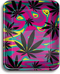 Fire Flow XL rolling tray with neon leaf design and raised edges