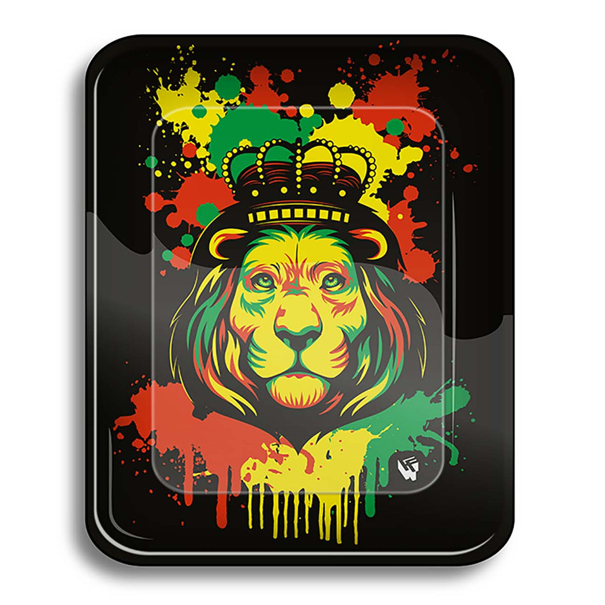 Fire-Flow Rolling Tray XL with Rasta Lion artwork and raised edges