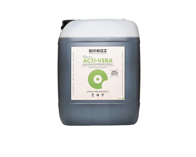 Biobizz Acti-Vera 10L canister of aloe vera based plant revitalizer for commercial grows