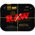 RAW Black Rolling Tray with polished gold-tone metal base and black-clear finish