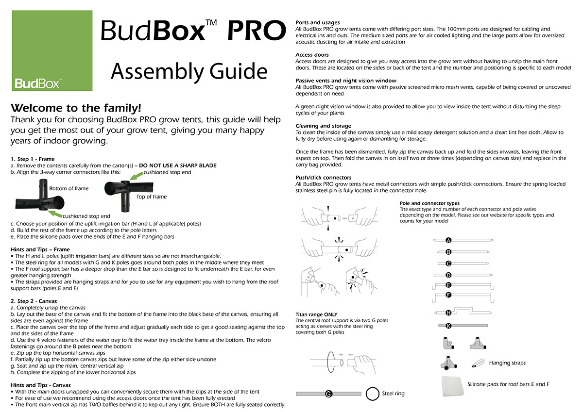 Roof hanging bars and straps inside the BudBox PRO XL Plus grow tent