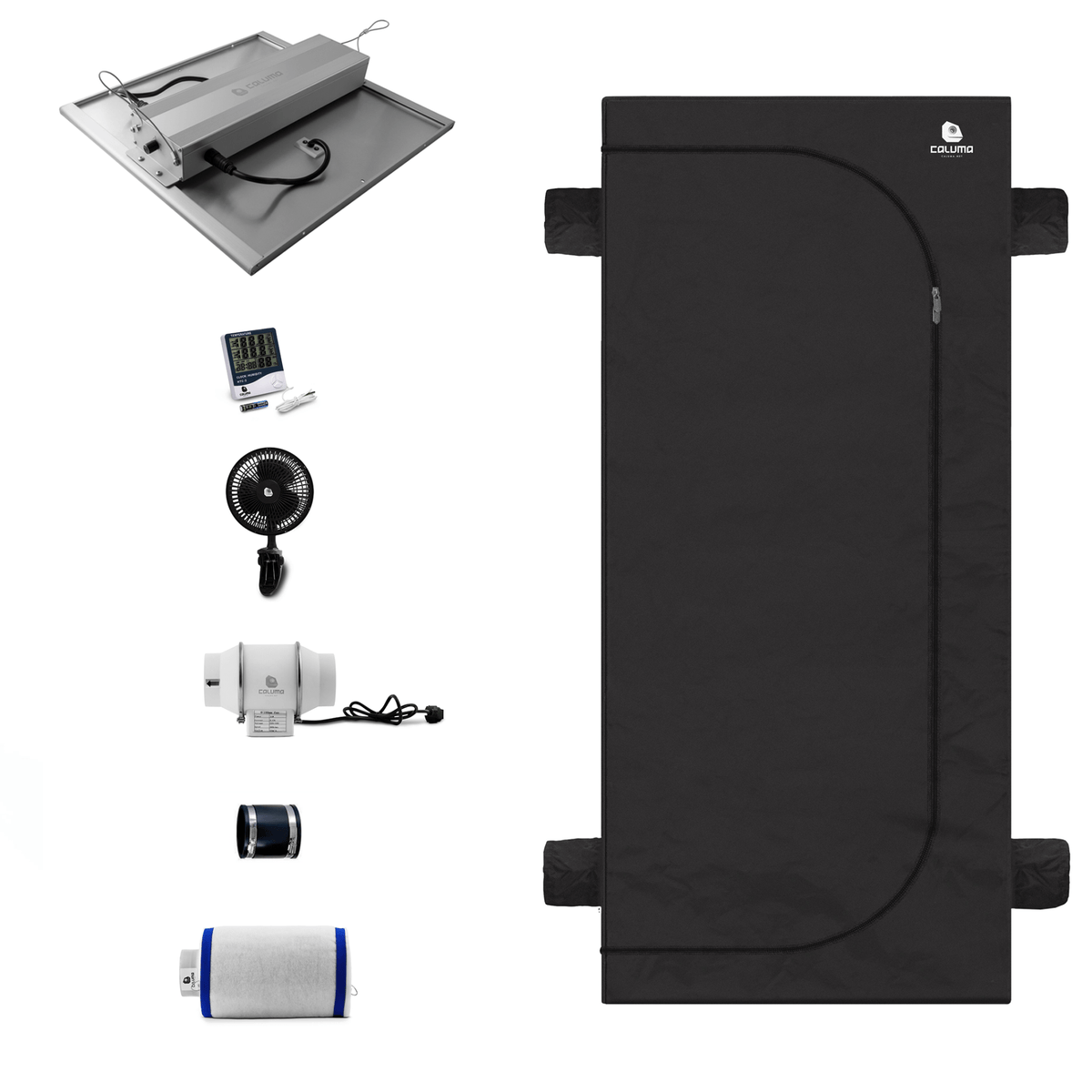 Caluma 100x100x200 240W Complete Grow Set tent and components