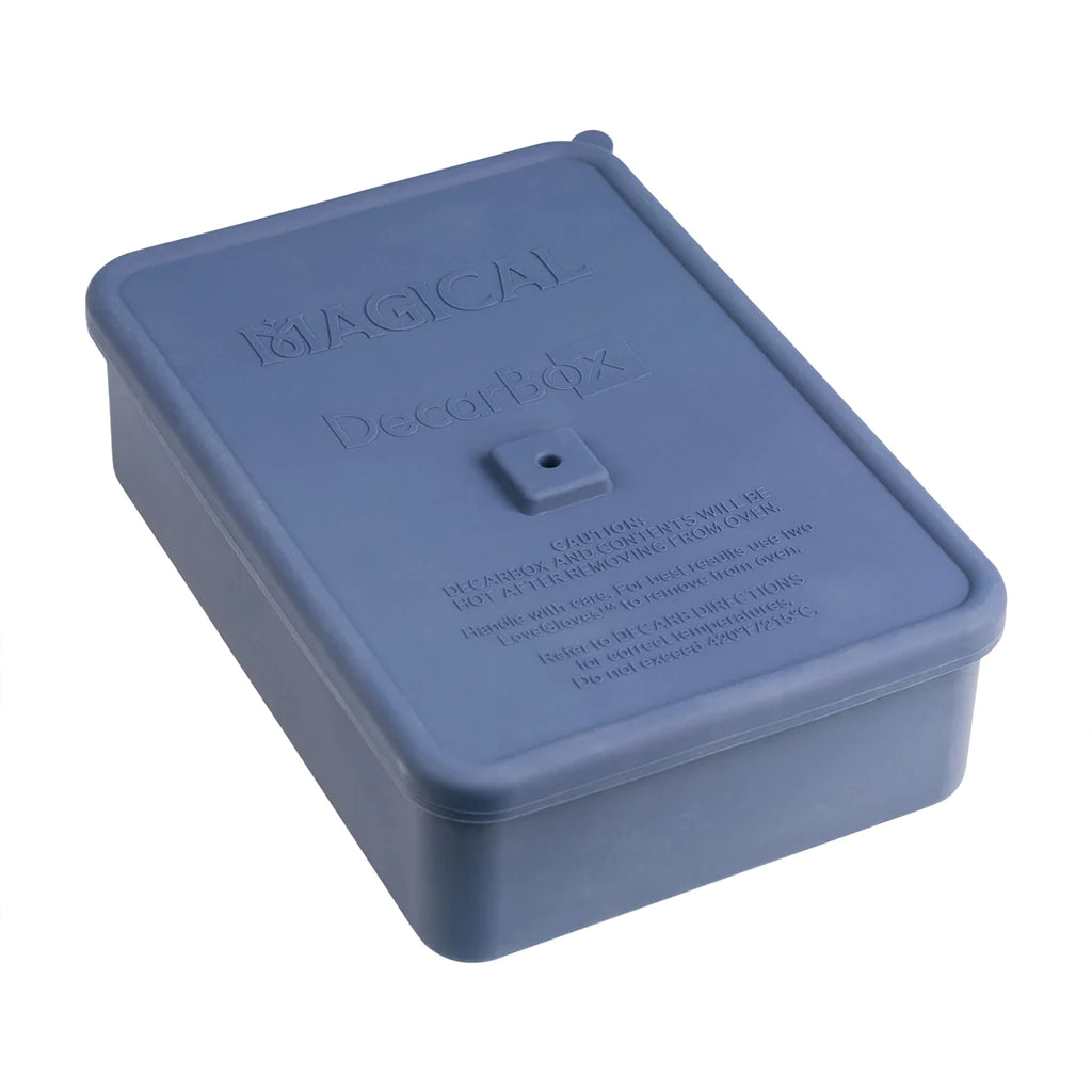 DecarBox tray opened showing the food-grade silicone interior