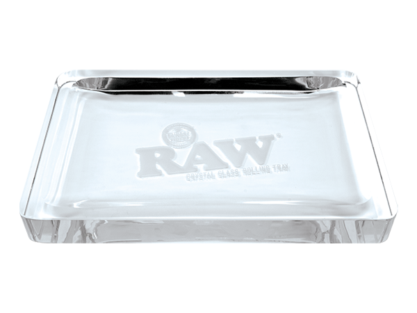 RAW Crystal Glass Rolling Tray in clear lead-free glass, top view