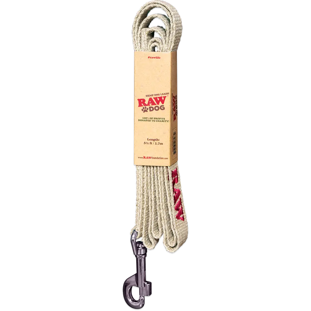 RAW Dog Hamp Leash in natural hemp with RAW branding and metal clip