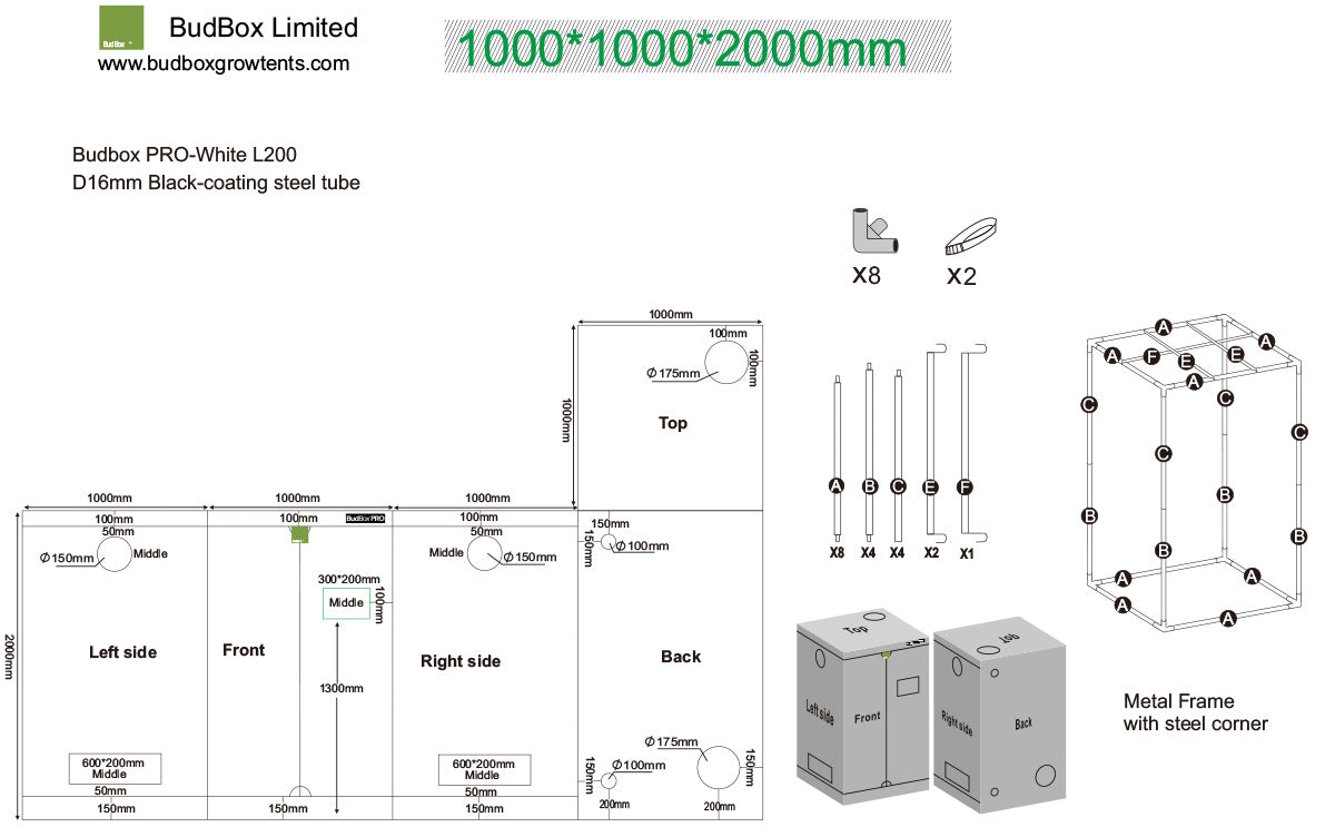BudBox PRO L200 100x100x200cm Blanc