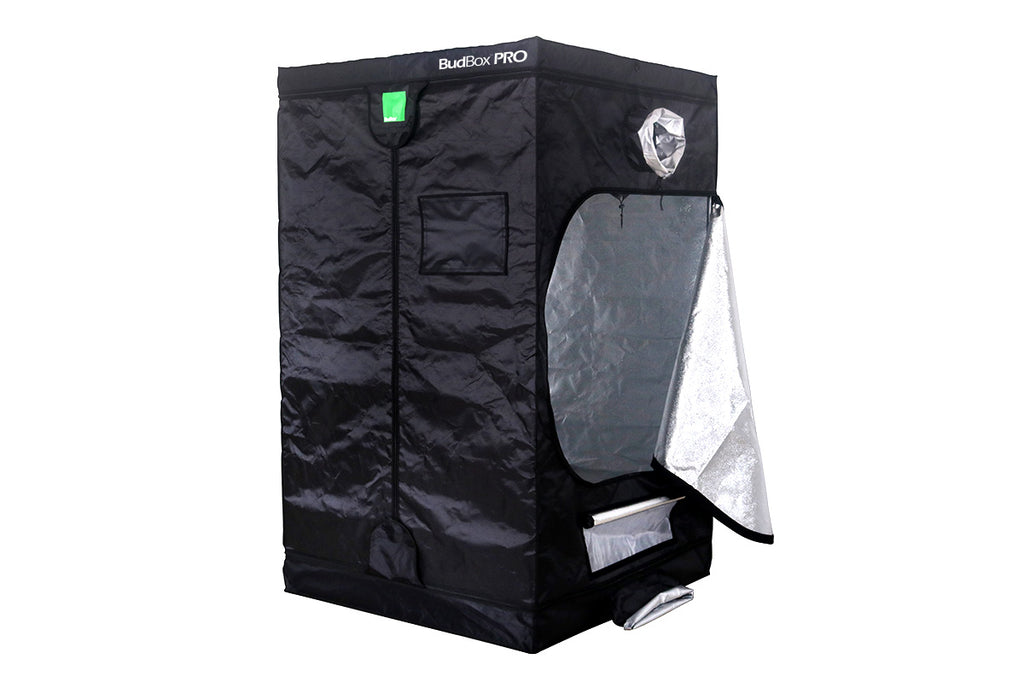 BudBox PRO XL 120x120x200 grow tent open, showing the white reflective lining