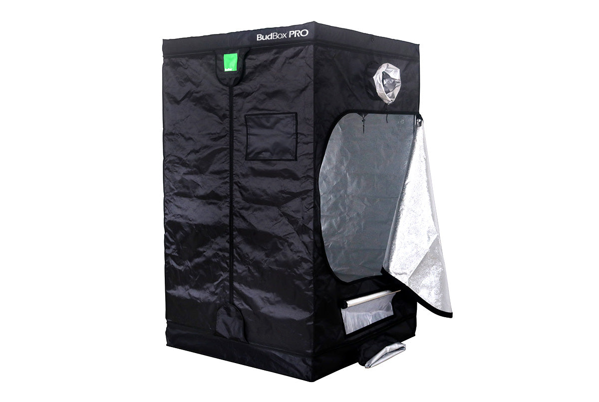 BudBox PRO XL 120x120x200 grow tent open, showing the white reflective lining