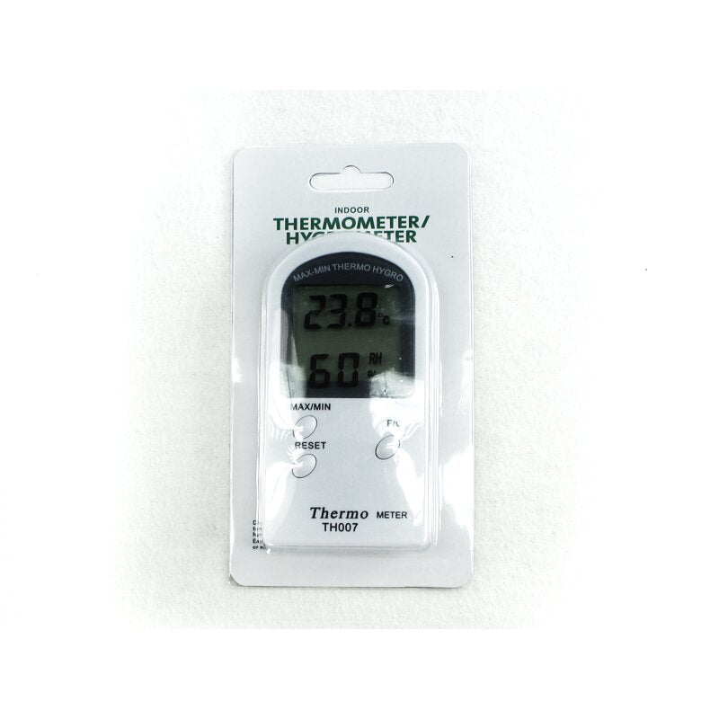 Digital Hygro-Thermometer close-up detail of display buttons and unit switch