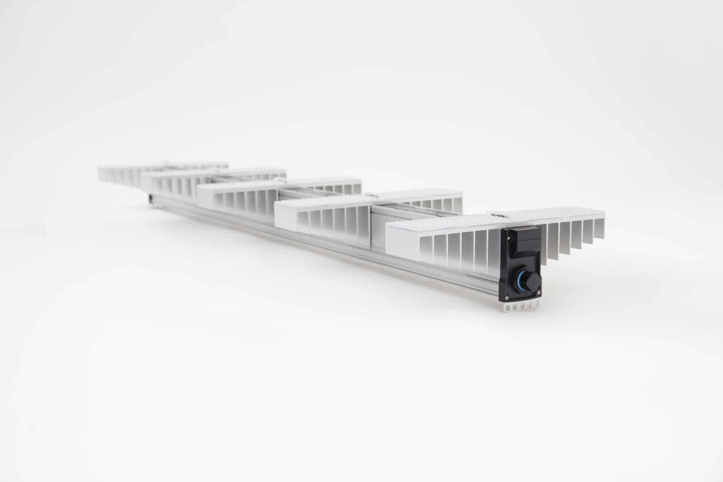 Sanlight EVO 5-150 1.5 LED grow light shown at an angle from below
