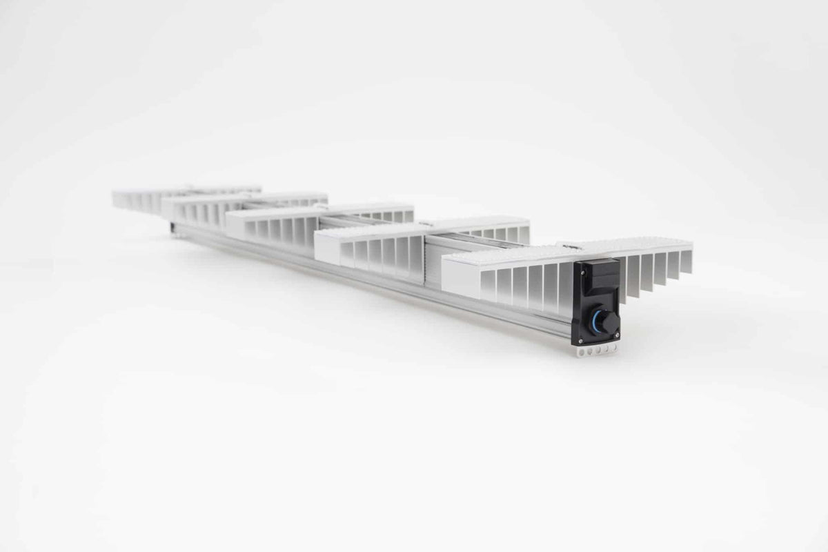 Sanlight EVO 5-150 1.5 LED grow light shown at an angle from below