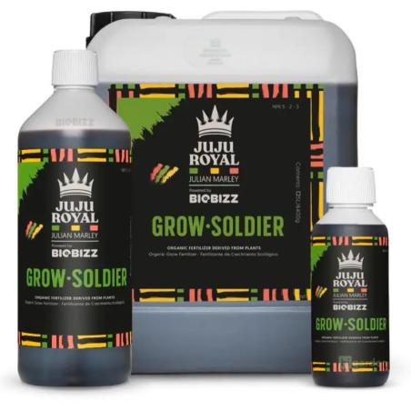 Biobizz Juju Royal Grow Soldier organic grow fertilizer bottle, front label view