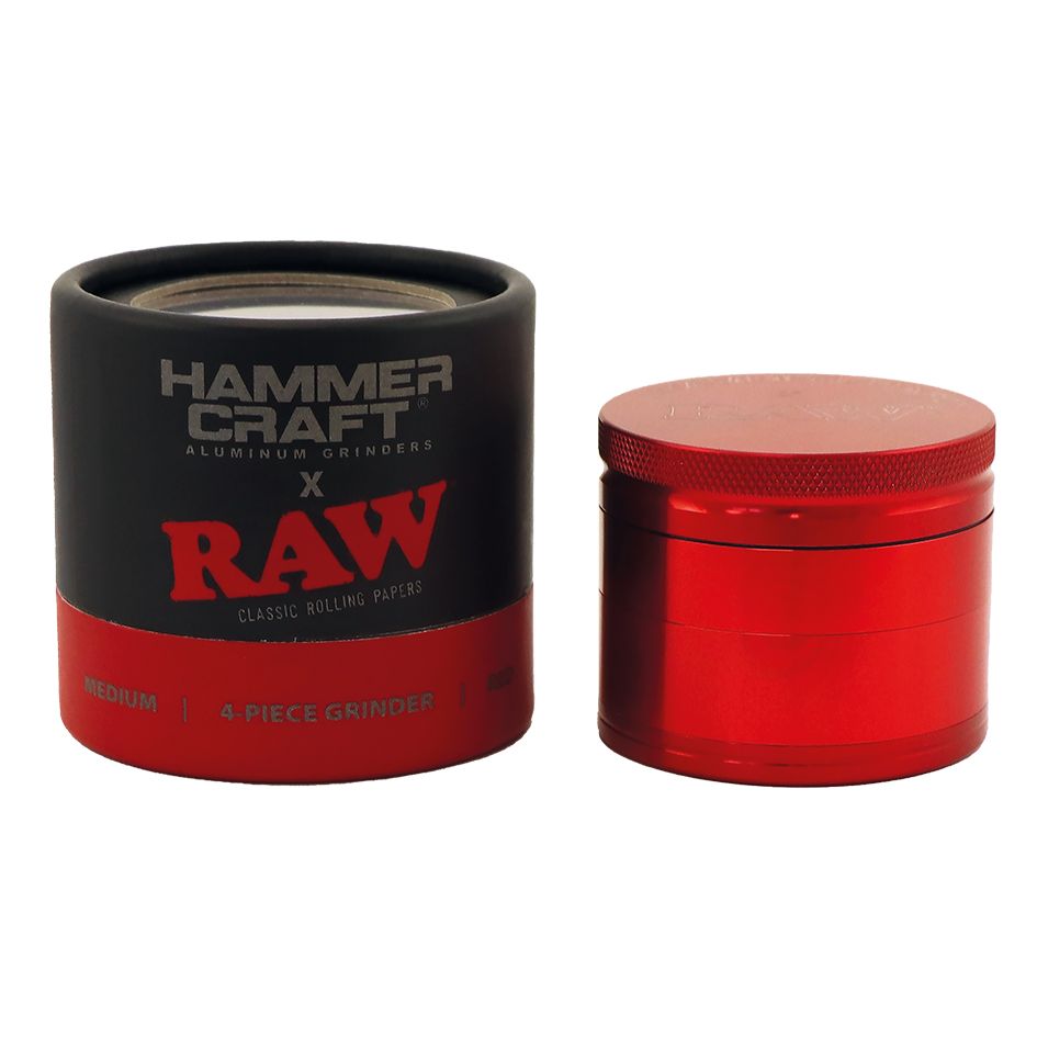 RAW x Hammercraft medium grinder Red Edition closed, RAW Red aluminum