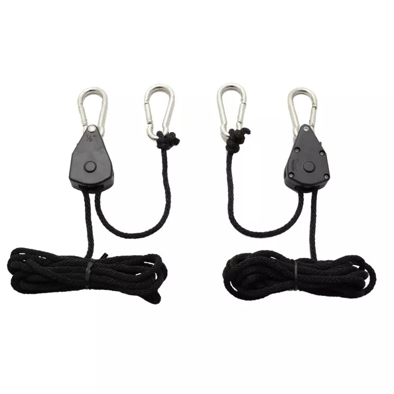 Heavy Weight Rope Ratchet light hanger pair with carabiner clips and adjustable rope