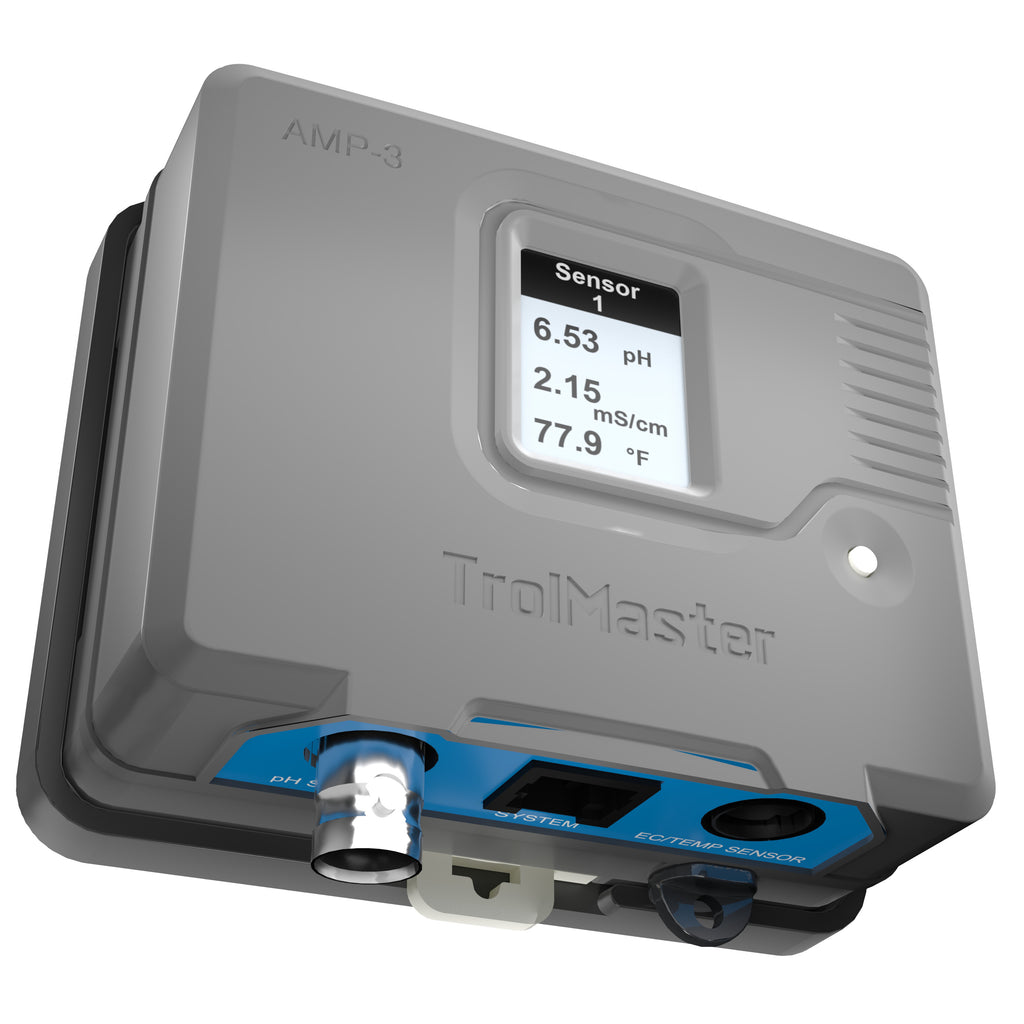 TrolMaster AMP-3 sensor board with RJ12 cables and T-splitter