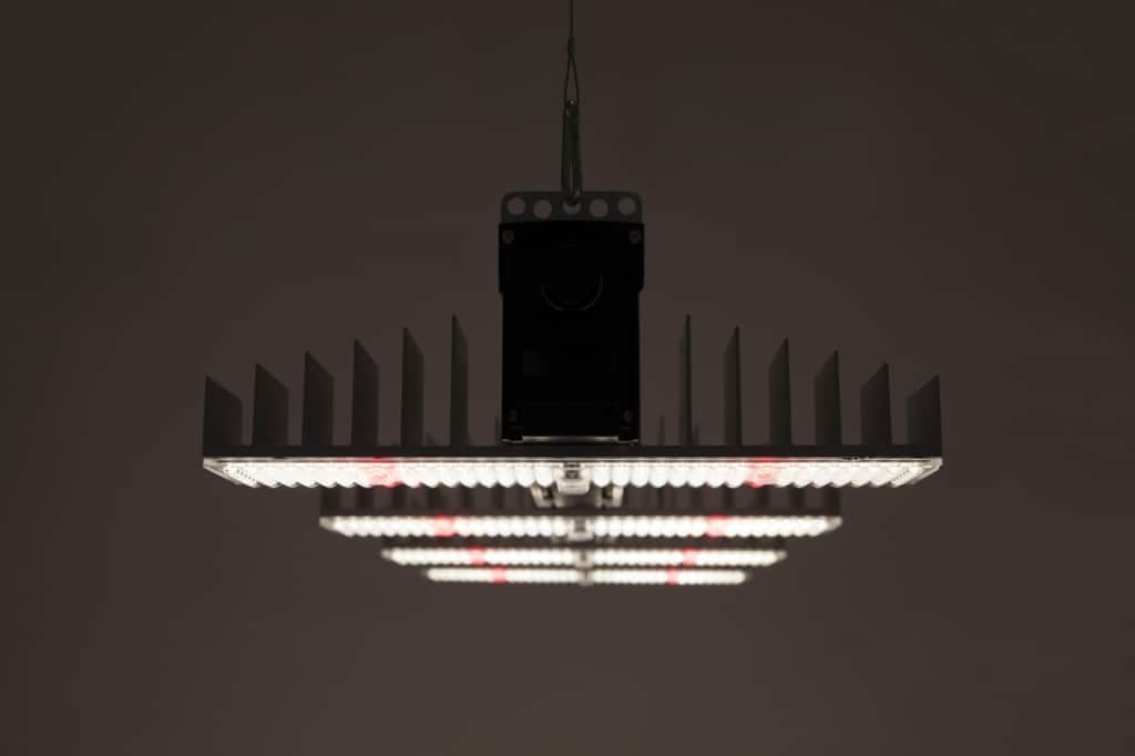 Sanlight EVO 5-120 1.5 LED grow light mounted above a grow area
