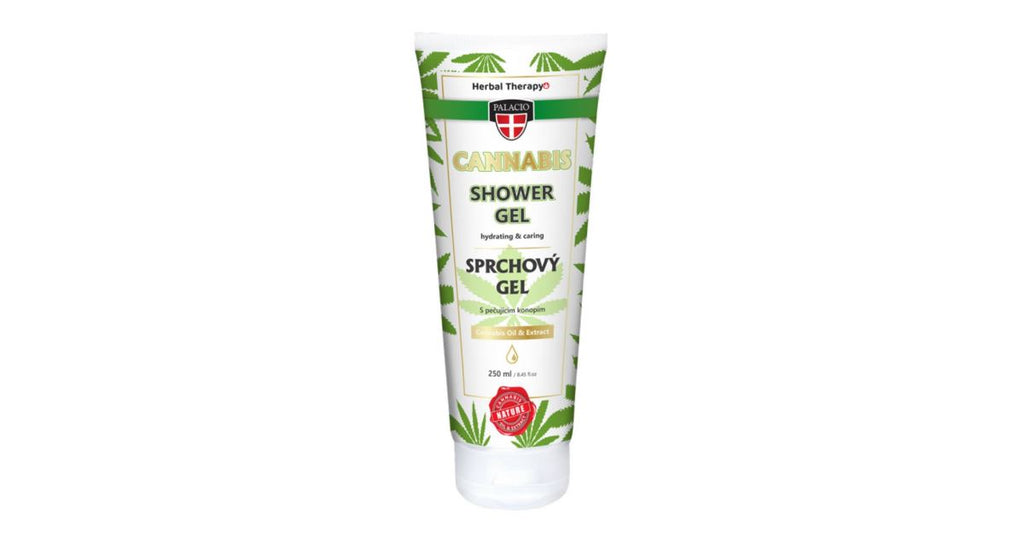 Palacio Shower Gel 250ml bottle with hemp seed oil, front view of the label
