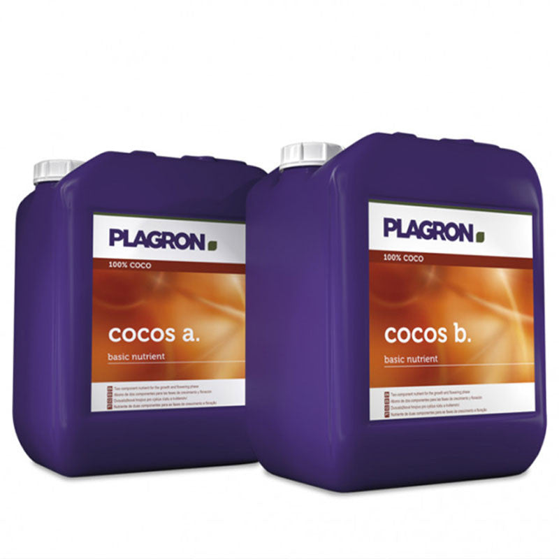 Plagron Cocos A and B bottle label detail with dosage information