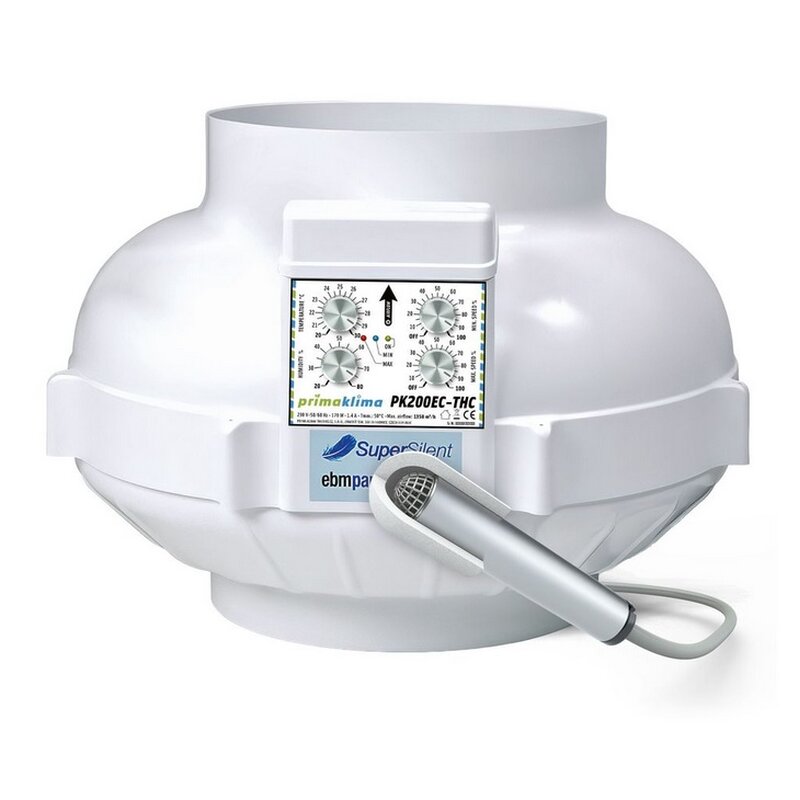 Prima Klima EC-THC Ventilator 200mm – 1350m³/h, Contrôle Température & Hygrométrie
