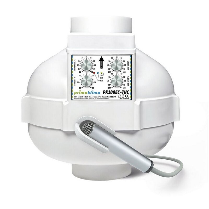 Prima Klima EC-THC Ventilator 100mm – 580m³/h, Contrôle Température & Hygrométrie