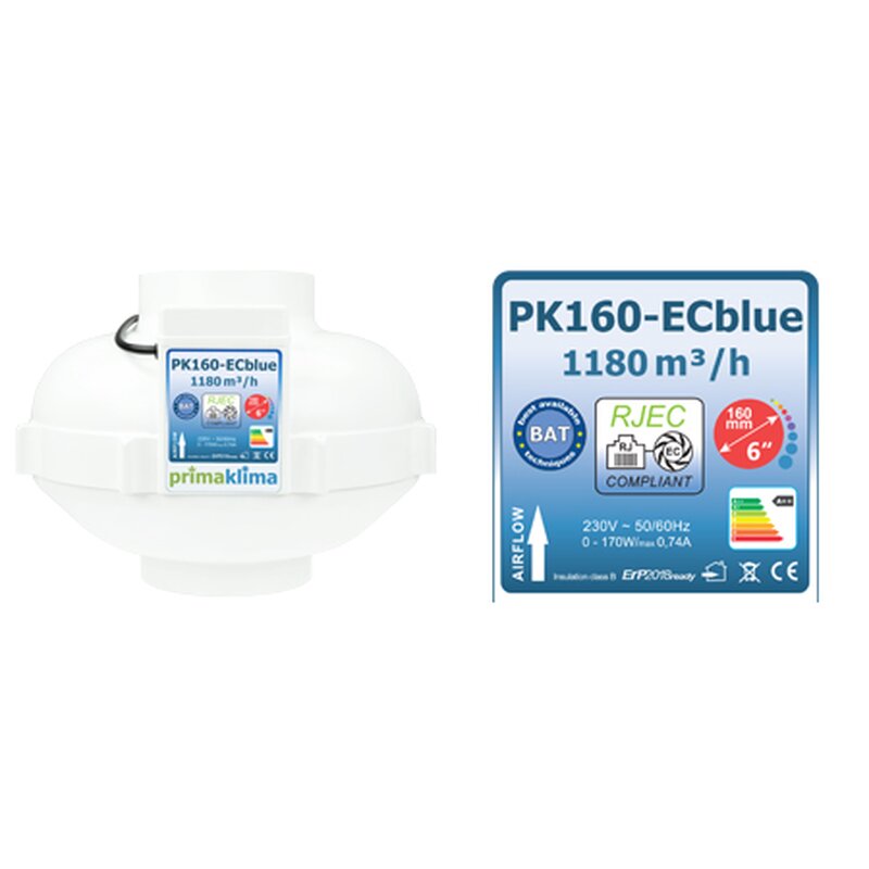 Ventilateur EC Prima Klima Blue 160mm – 1180m³/h RJEC Multispeed