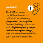 Prima Klima Whisperblower EC fan side view showing 125mm flange and speed control