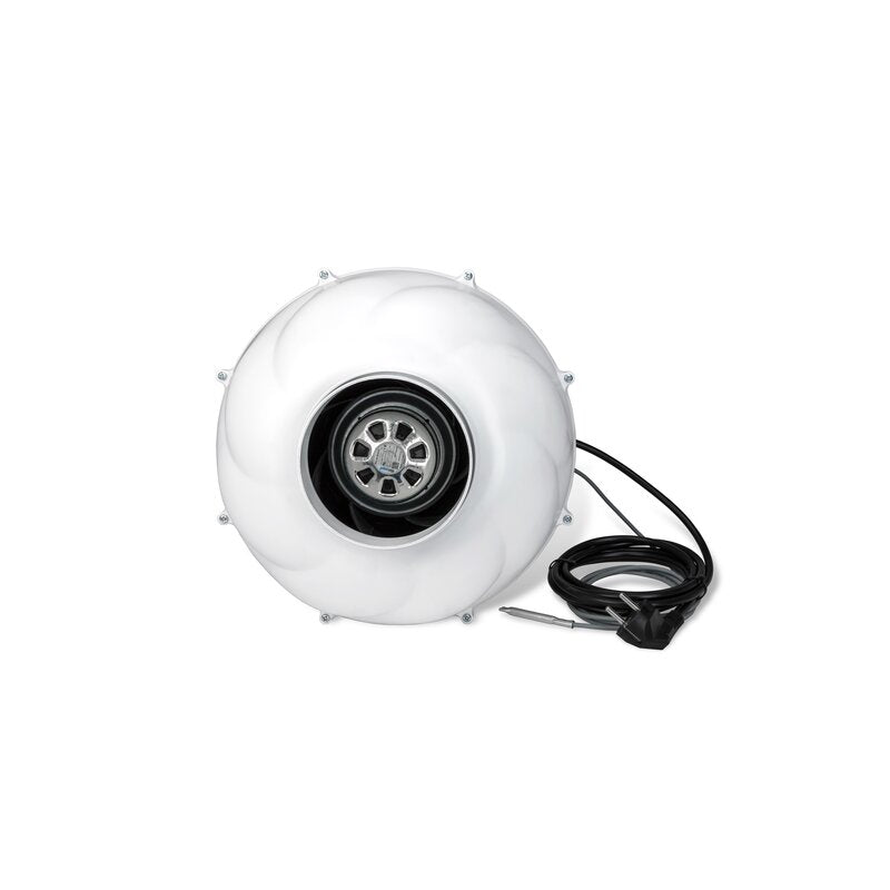 Prima Klima EC Whisperblower Temp. Controlled fan side profile showing the 125 mm outlet