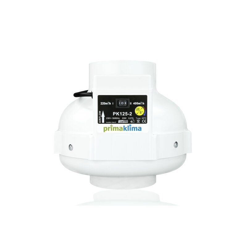 Prima Klima PK125-2 radial fan with 125 mm flanges and nylon polyamide housing