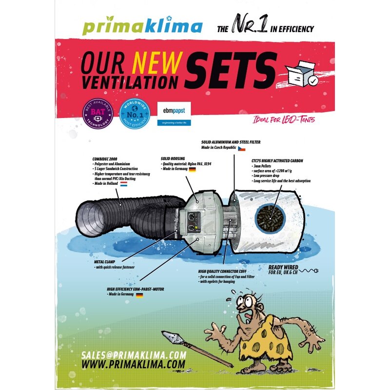 Prima Klima PK125-TC Speed temperature-controlled inline fan close-up with connector cuff