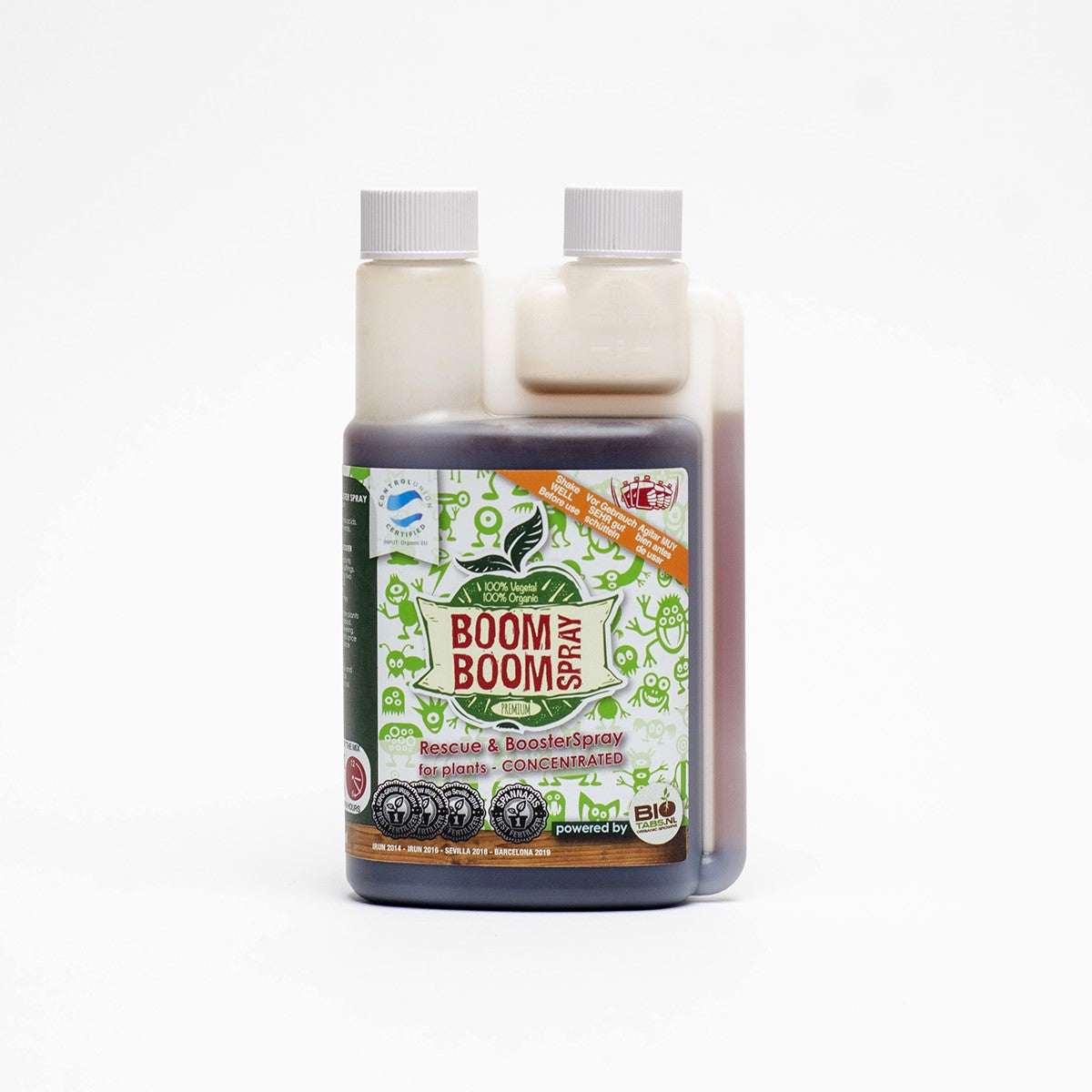 BioTabs Boom Boom Spray label detail listing the organic matter and nitrogen content