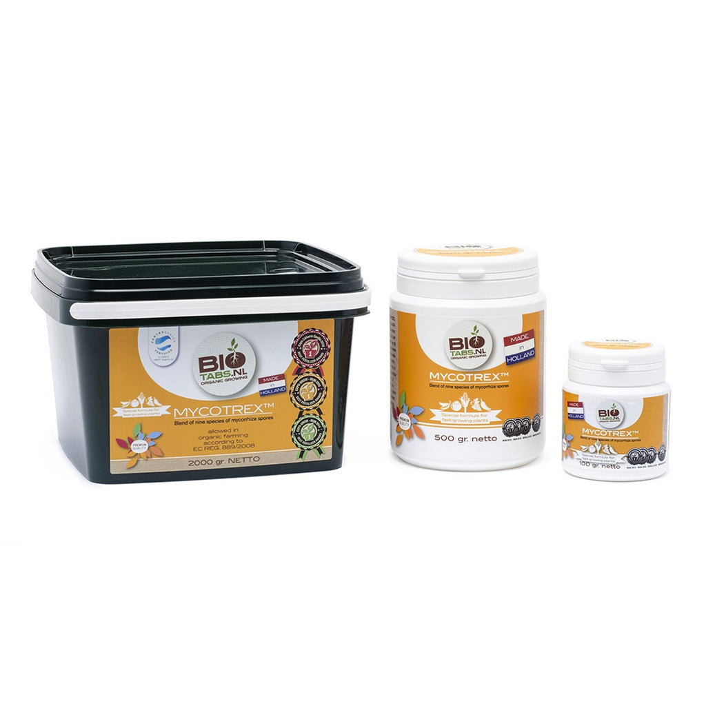 BioTabs Mycotrex organic soil conditioner pack with mycorrhizal fungi, front view