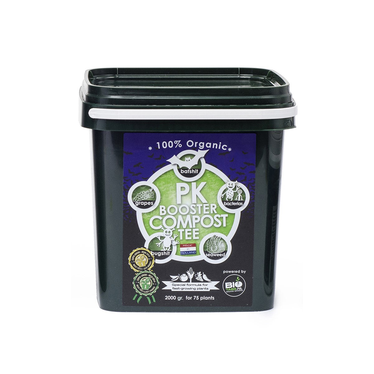 BioTabs PK Booster Compost Tea shown with the BioTabs organic growing range