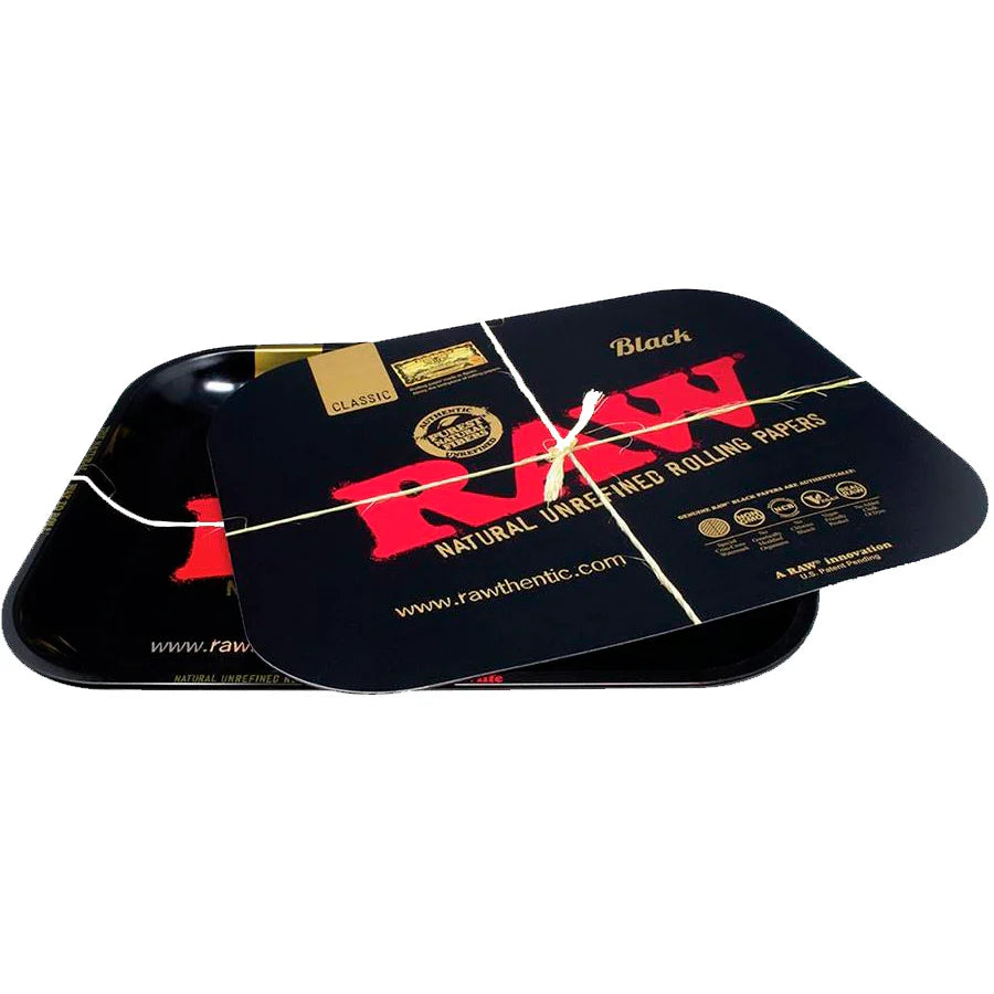 RAW Black Magnetic Tray Cover fitted over a RAW rolling tray