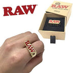 RAW Smoke Ring with bold enamel RAW logo, worn on a finger