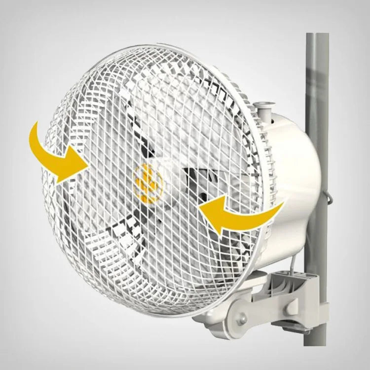 Secret Jardin Monkey Fan 18cm clip fan with metal guard, clipped to a grow tent pole