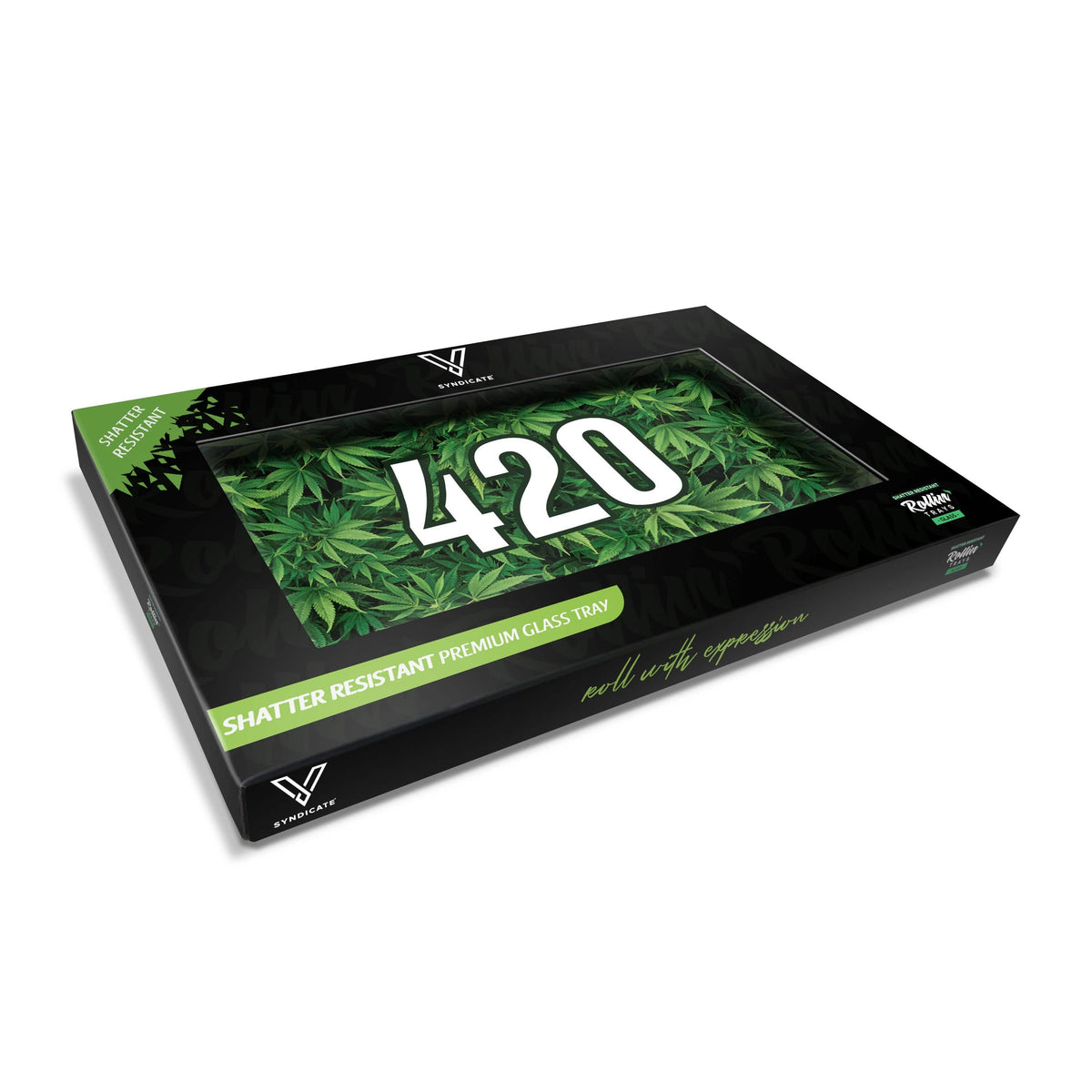 Syndicate Premium Glass Rolling Tray small, close-up detail of the tempered glass edge