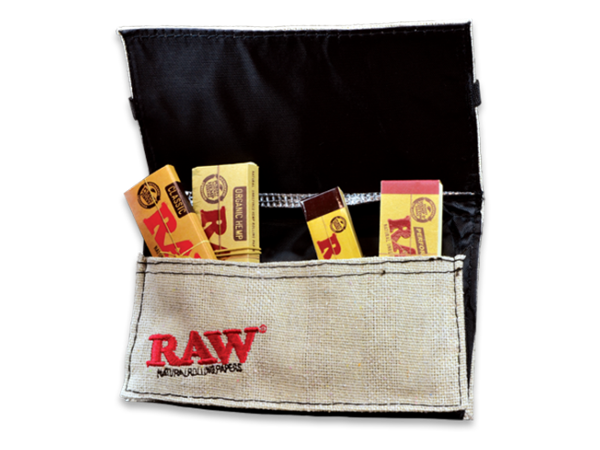 RAW Smoker's Wallet in natural hemp, front view with Velcro closure