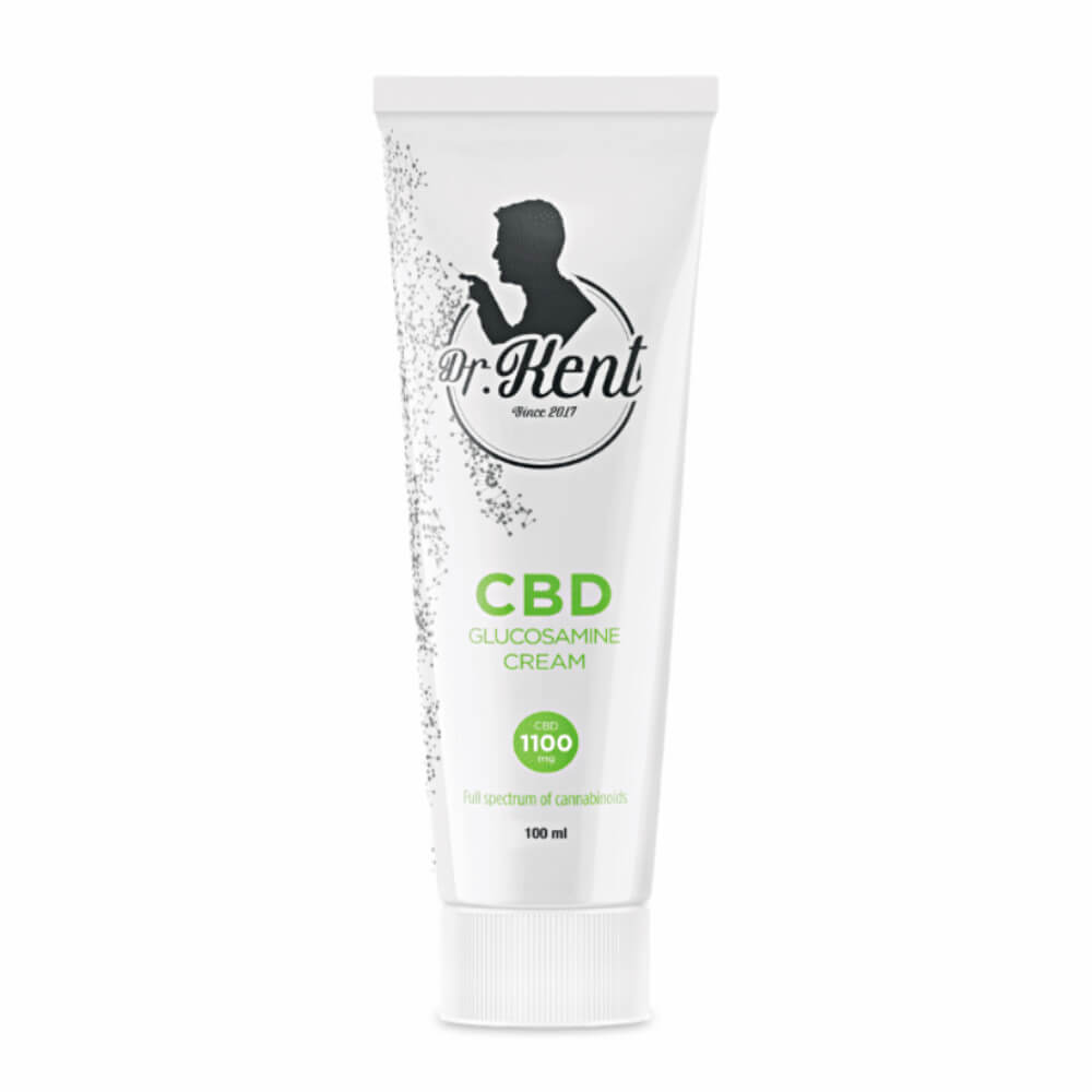 Dr. Kent Glucosamine CBD Cream 1100mg tube and packaging, front view
