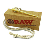 RAW Gold Poker Necklace worn on its hemp cord, gold-finish metal poker